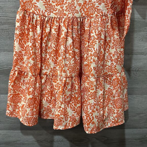 BAND OF THE FREE Size Small Floral Faux Wrap Dress Orange Beige - Picture 7 of 12